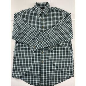 Brooks Brothers Original Polo Shirt Medium Green Blue Yellow Plaid Long Sleeve